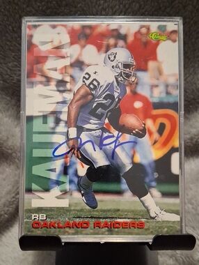 Napoleon Kaufman Classic Autographed Football Card — White, Black, Red, Green